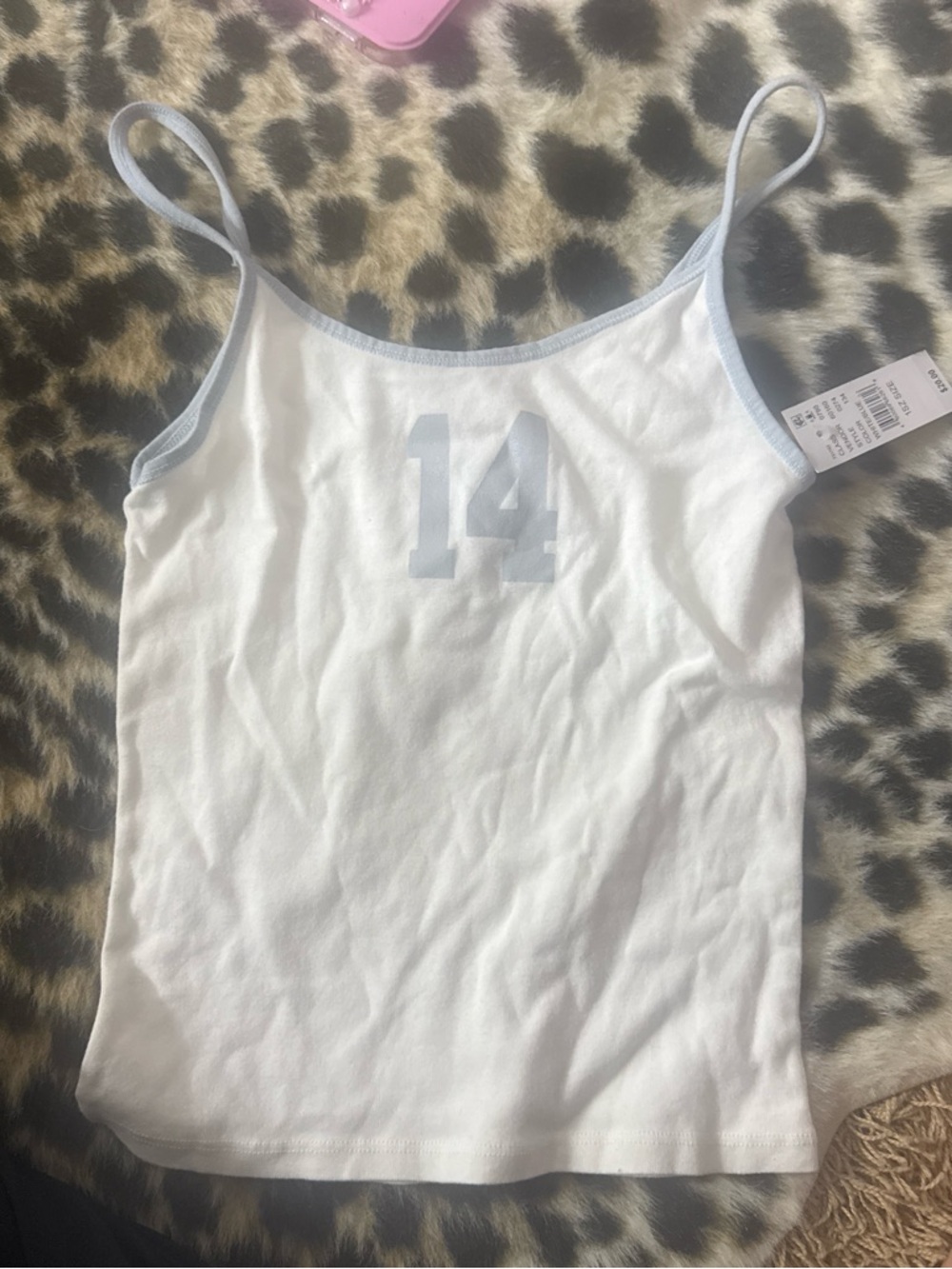 Brandy Melville White Cropped Tank Top with Light Blue Trim